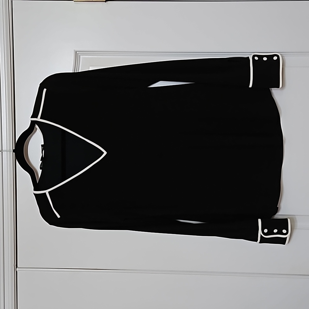 WHBM Black blouse with white trim